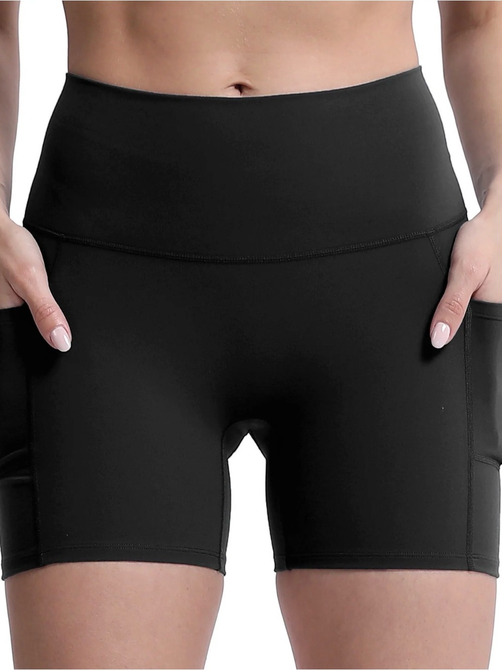 High-Rise Black Women's Bike Shorts with Side Pockets